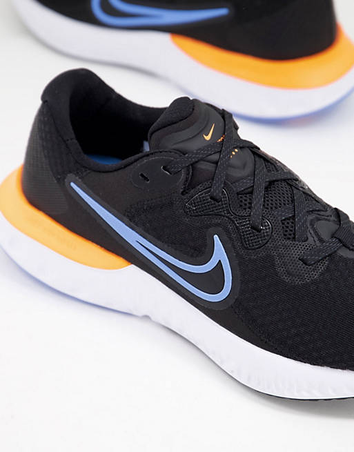 Nike Running Renew Run sneakers in black and blue
