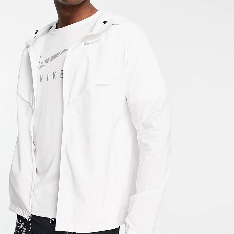 Nike Running Repel Miler UV full zip hooded jacket in white | ASOS