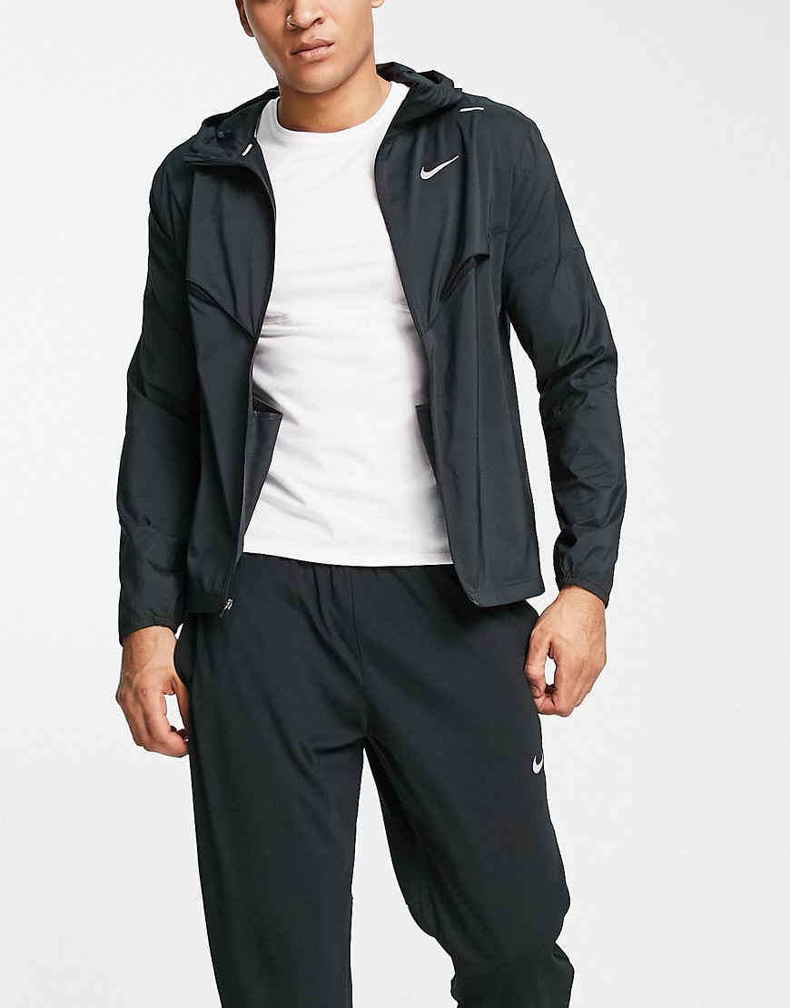Nike Running Repel UV packable windrunner full-zip jacket in black