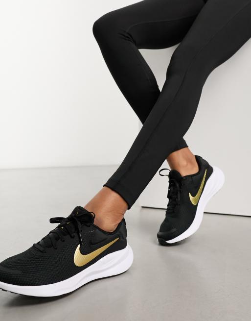 Black nike trainers with gold tick clearance