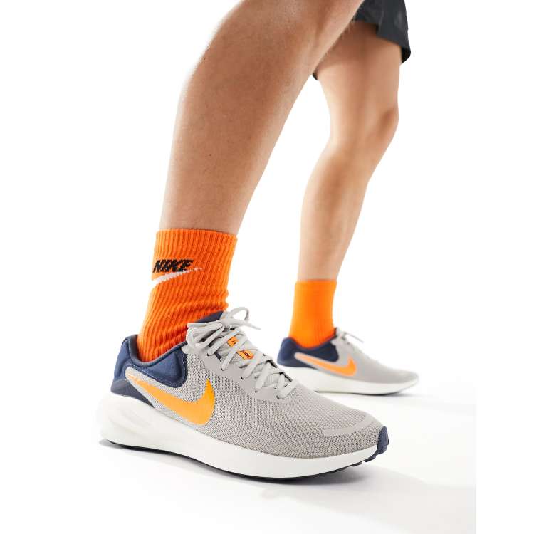 Nike Running Revolution 7 sneakers in gray and orange ASOS