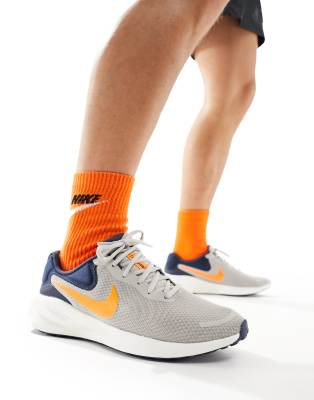 Nike Running Revolution 7 trainers in grey and orange