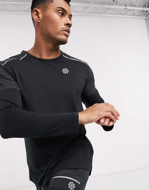 nike air running long sleeve top in black