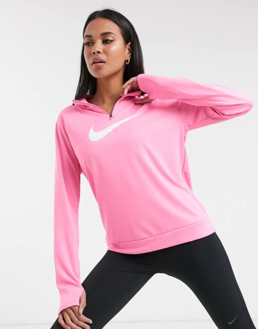 Nike Running – różowa bluza z logo Swoosh i suwakiem pod szyją