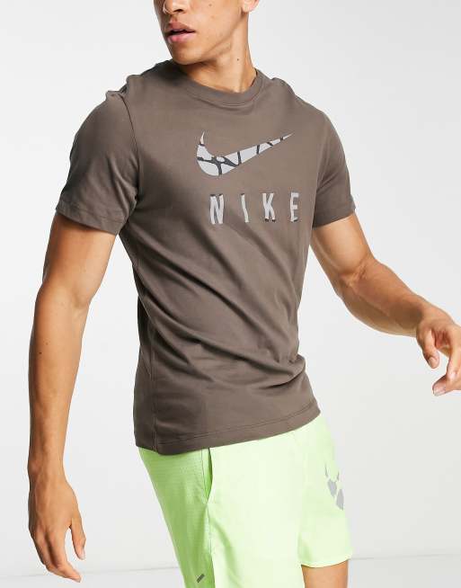 Nike Running Run Division Dri-Fit Logo Graphic T-Shirt in Brown-Gray