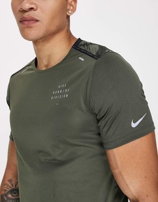 Nike Running Run Division Dri-Fit Logo Graphic T-Shirt in Brown-Gray