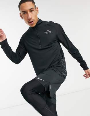 nike running half zip sweat in black