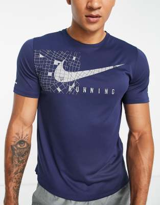 Nike Running Run Division Miler Dri-FIT reflective graphic t-shirt in navy - ASOS Price Checker