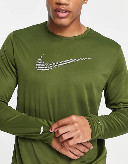 Men Nike Running Run Division Miler Flash long sleeve t-shirt in khaki 