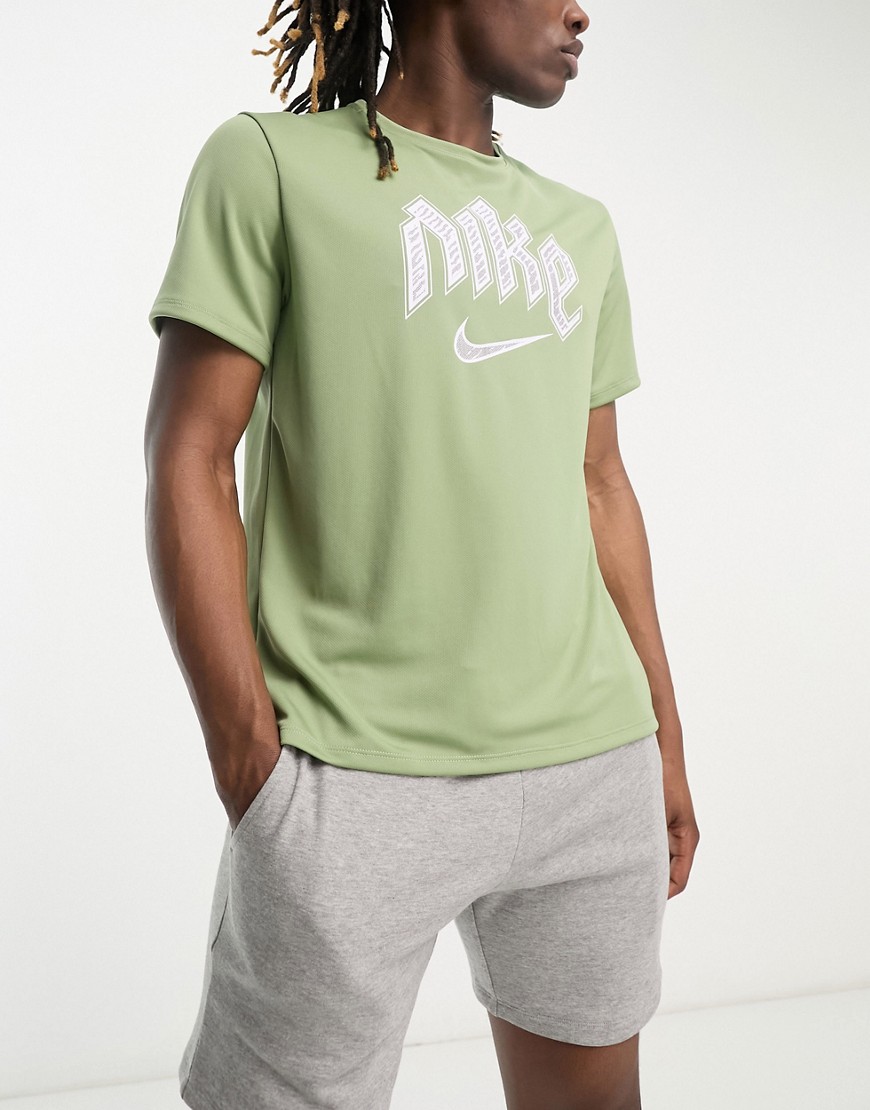 Nike Running Run Division Miler Swoosh logo t-shirt in khaki-Green