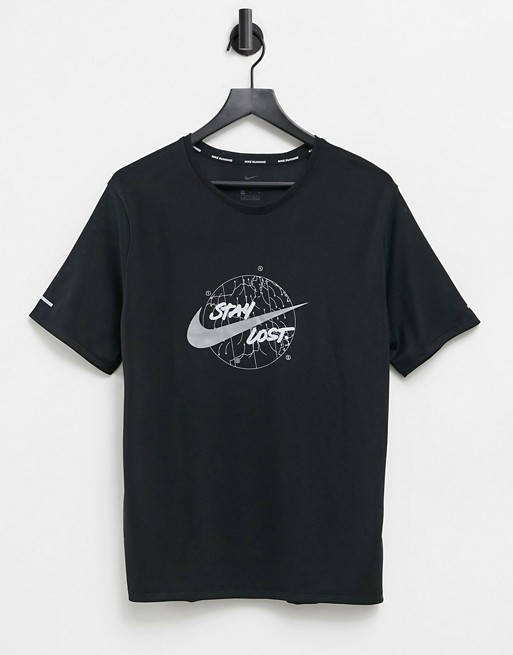 Nike Running Run Division Miler t-shirt with colour changing logo in black