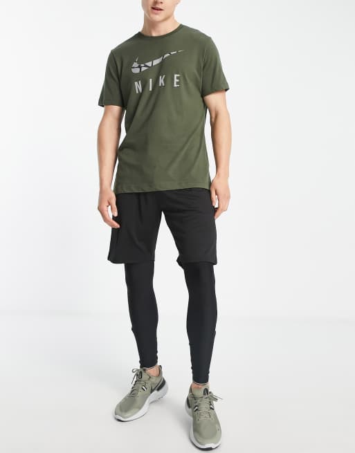 Nike Running - Run Division - T-shirt con grafica con logo kaki