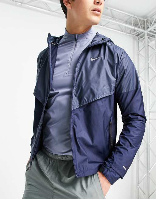 nike running shieldrunner water resistant jacket in blue