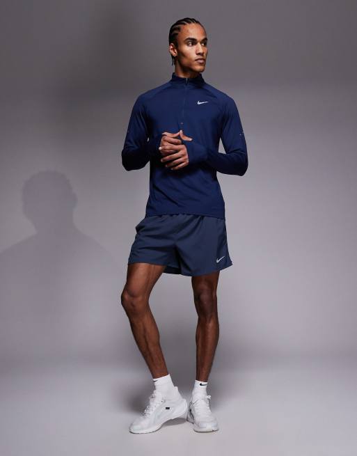 Nike Running - Stride - Dri-FIT - Top met korte rits en lange mouwen in marineblauw , 2 van 5
