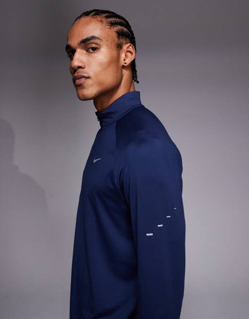 Nike Running - Stride - Dri-FIT - Top met korte rits en lange mouwen in marineblauw , 4 van 5