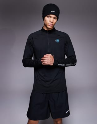 Nike Running - Stride Energy - Top à manches longues et col zippé en tissu Dri-FIT - Noir