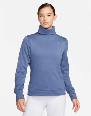 Shop Nike Swift Dri-fit Element Half Zip Long Sleeve Top In Reflective Silver-blue