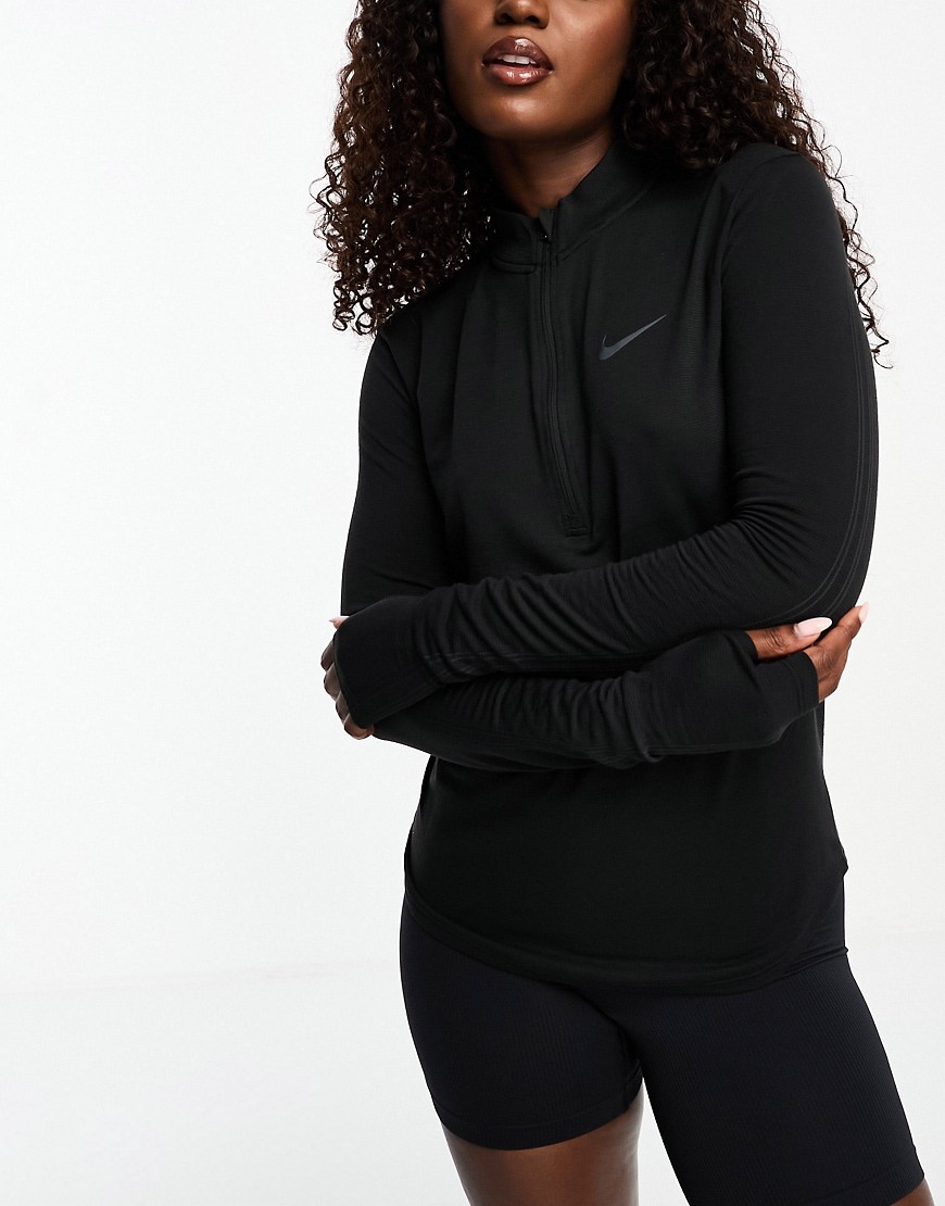 Nike Running Swift Dri-FIT element half zip midlayer long sleeve top in black