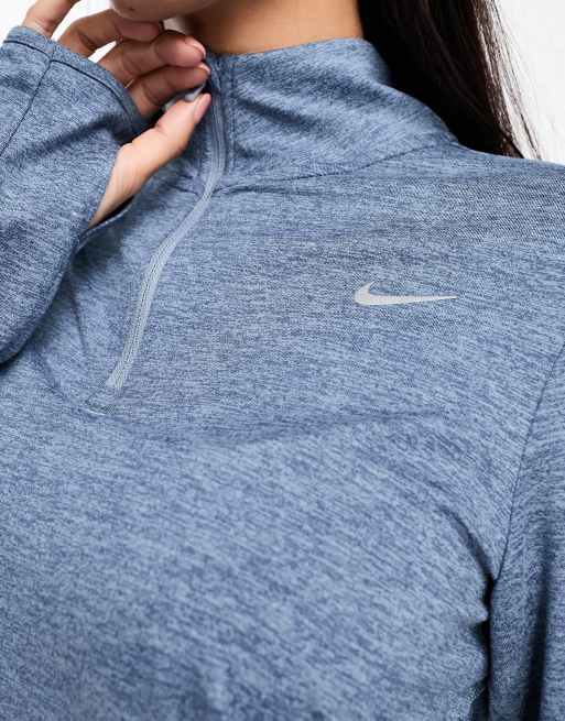 Nike Running - Swift Dri-FIT Element - Top a maniche lunghe blu ardesia con zip corta, 3 di 4