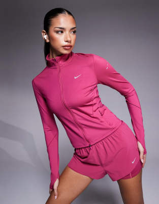 Nike Running - Swift Dri-FIT - Figurbetontes Oberteil in Rosa mit Reißverschluss