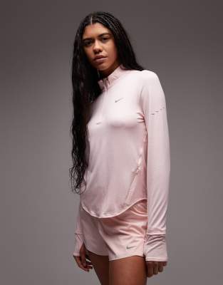 Nike Running Swift Dri-FIT half zip long sleeved top in pink-Grey