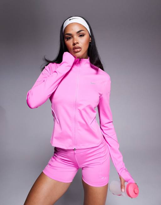 Nike Running – Swift – Dri-FIT – Rosa topp med dragkedja och långa ärmar