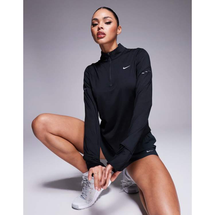 Nike Running Swift quarter zip long sleeve top in black | ASOS