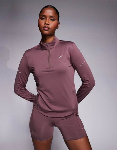 Nike Running - Swift - Top en tissu Dri-FIT à manches longues et demi-fermeture éclair - Violet foncé - view 1