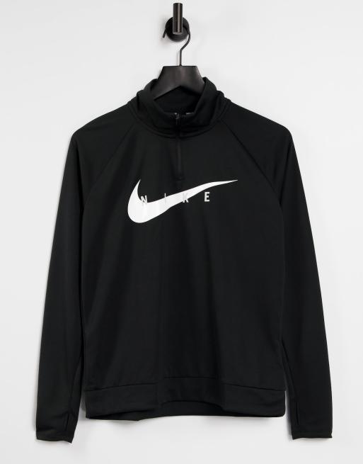 Nike Running Swoosh 1/4 zip mid layer top in black