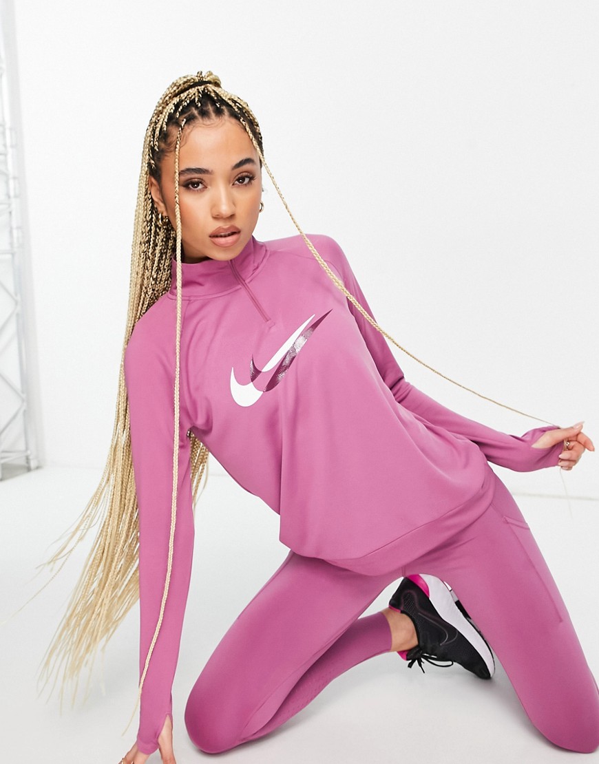 Nike Running Swoosh Dri-FIT half zip in pink