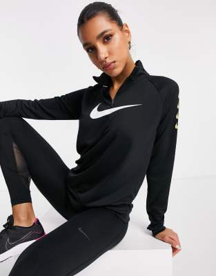 nike air running long sleeve top in black
