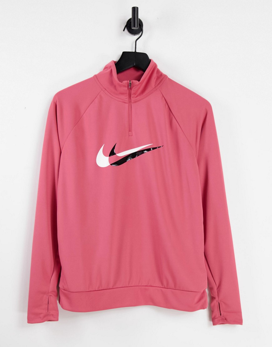 Nike Running Swoosh Dri-FIT half zip midlayer in pink