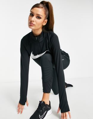 Nike Swoosh Dri-fit Half-zip Long Sleeve Top In Black | ModeSens