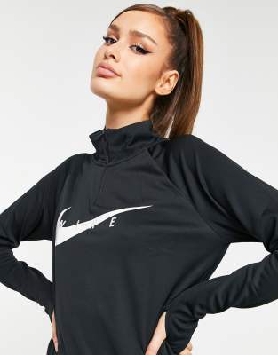 nike running swoosh half zip top in black