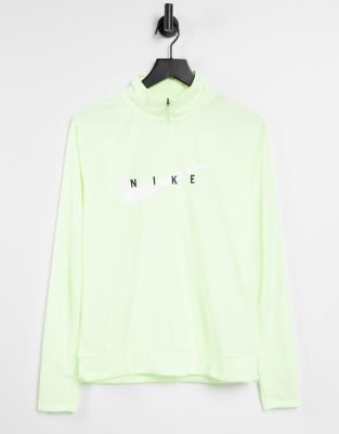 Nike Swoosh Half Zip Mid Layer Top In Volt-green In Green