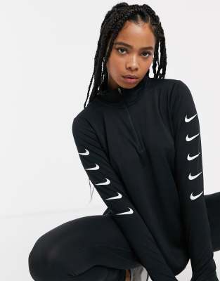 Nike running swoosh half zip top in black hot sale