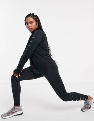 nike running swoosh half zip top in black