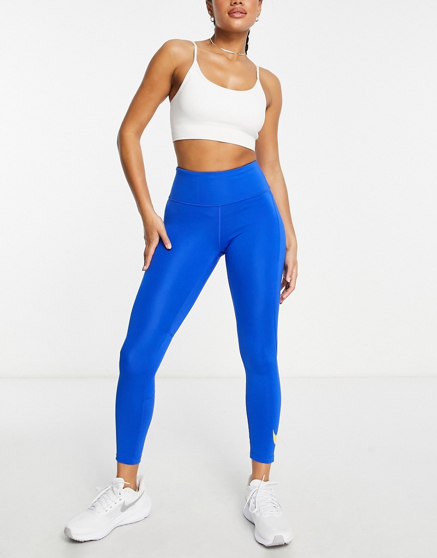 Nike Running Swoosh logo 7/8 leggings in blue
