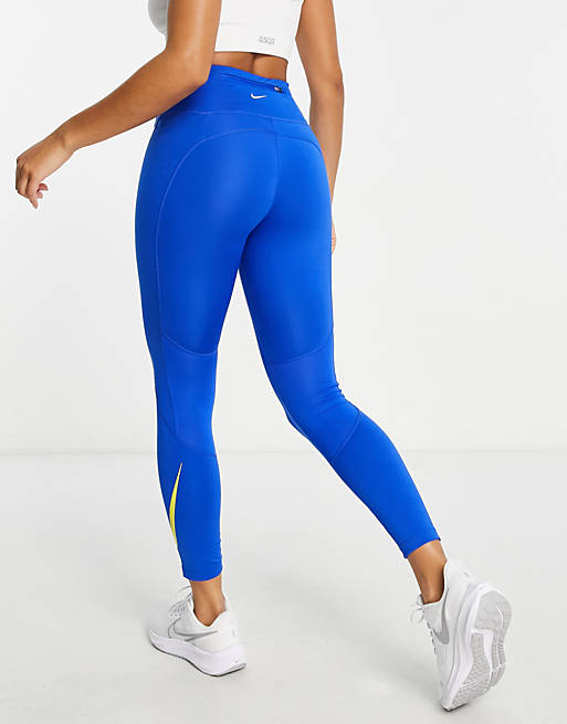 Nike Running Swoosh logo 7/8 leggings in blue