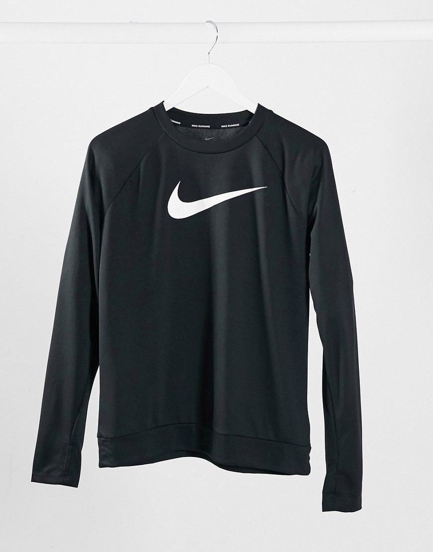 Nike Running swoosh logo crew neck long sleeve top in black
