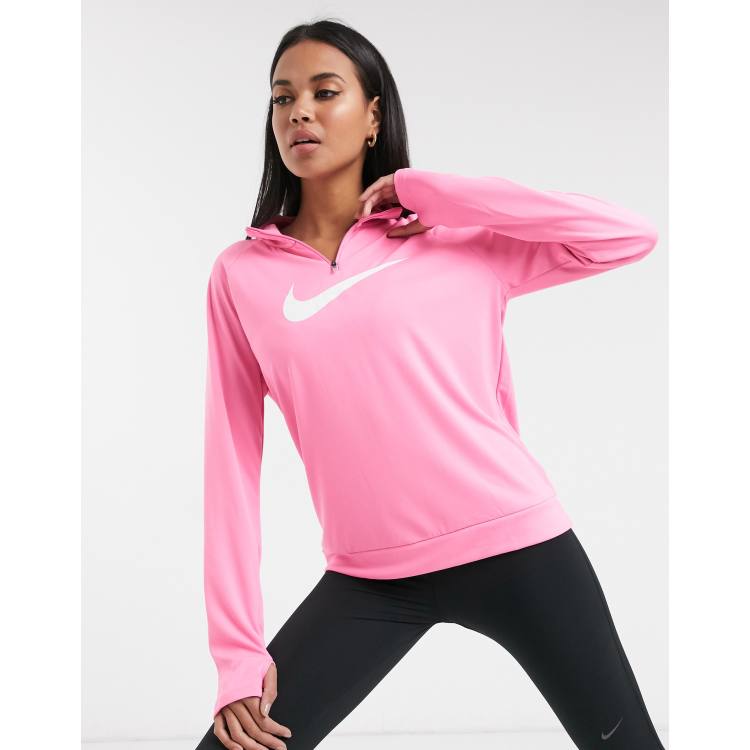 Pink nike half zip running top online