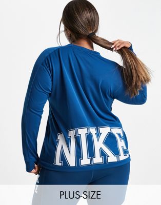 Nike Running Swoosh Plus Run Dri-FIT collegiate back logo long sleeve top in teal blue