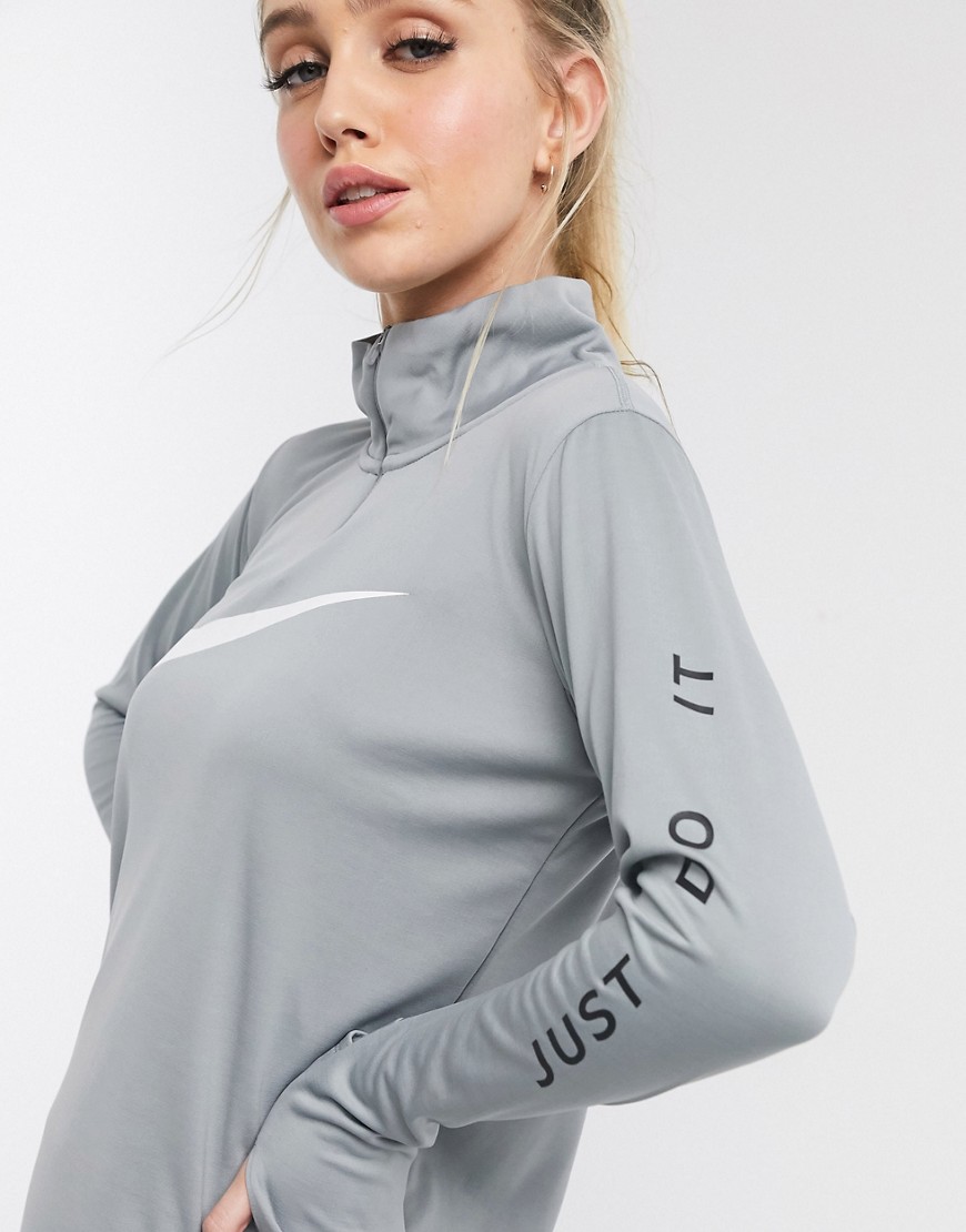Nike Running Swoosh quarter zip mid layer in grey