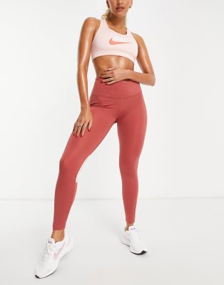 Nike Running - Swoosh Run Fast Dri-FIT - 7/8-Leggings in Rosa mit mittelhohem Bund und College-Logo-Design