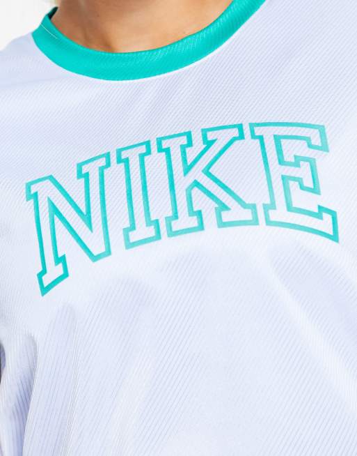 Nike Running Swoosh Run heritage logo t shirt in blue and green ASOS