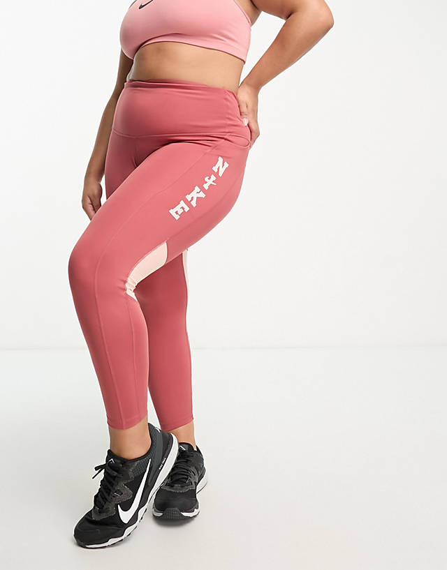 Nike Running - swoosh run plus fast dri-fit collegiate logo midrise 7/8 leggings in pink