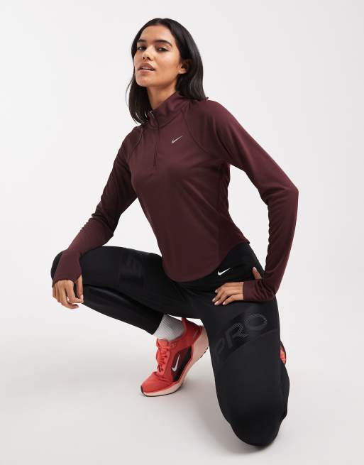 Nike Running - Tempo - Bordeauxrød sweatshirt med kort lynlås