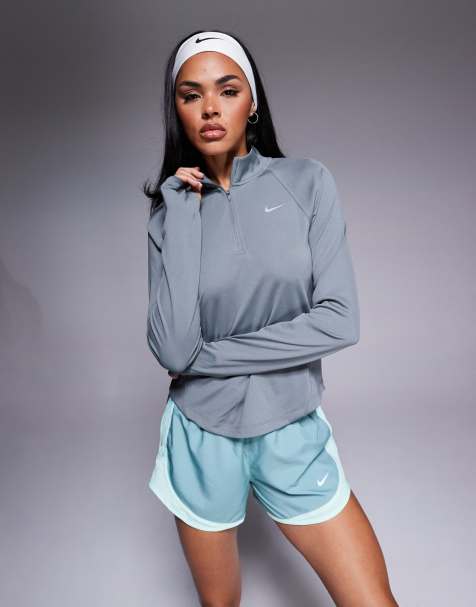 Nike Running - Tempo Dri-FIT - Grå T-shirt med halv lynlås og lange ærmer - view 1