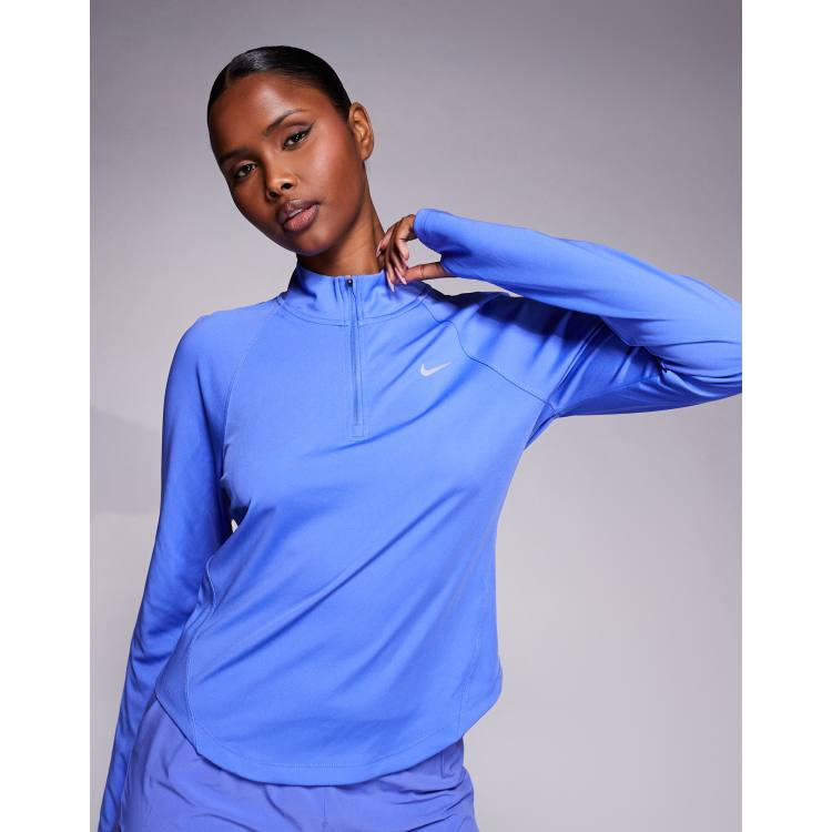 Nike Running Tempo Dri-FIT half zip long sleeve t-shirt in blue | ASOS
