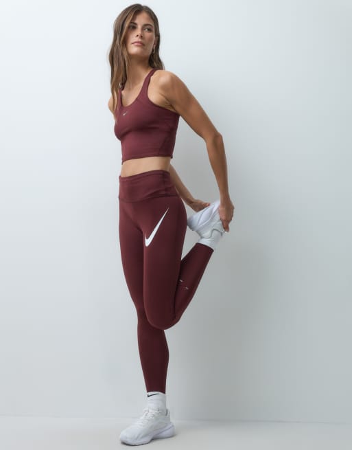 Nike Running Tempo Dri-FIT high-rise 7/8 leggings in burgundy, 2 of 5